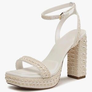 Pearl-Studded Cream Heels